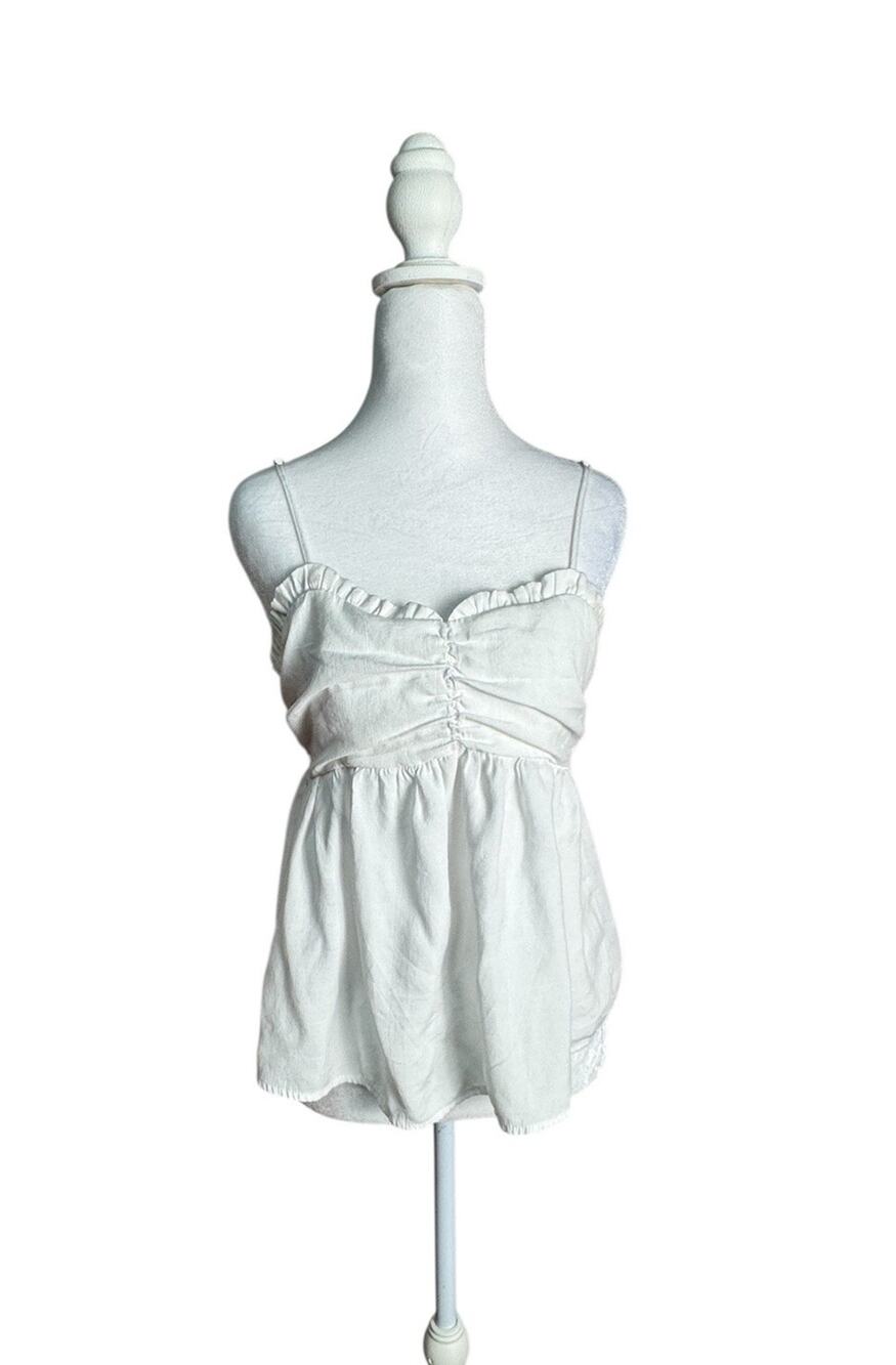 Love Tree Womens White Sweethwart Babydoll Cami Peplum Tank Top Coquette Medium